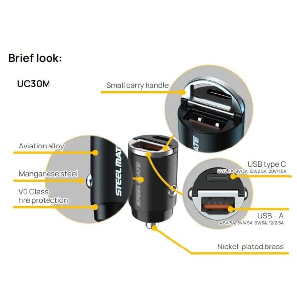 Auto punjač ,USB-C + USB-A, 30W, UC30M - Slika 2