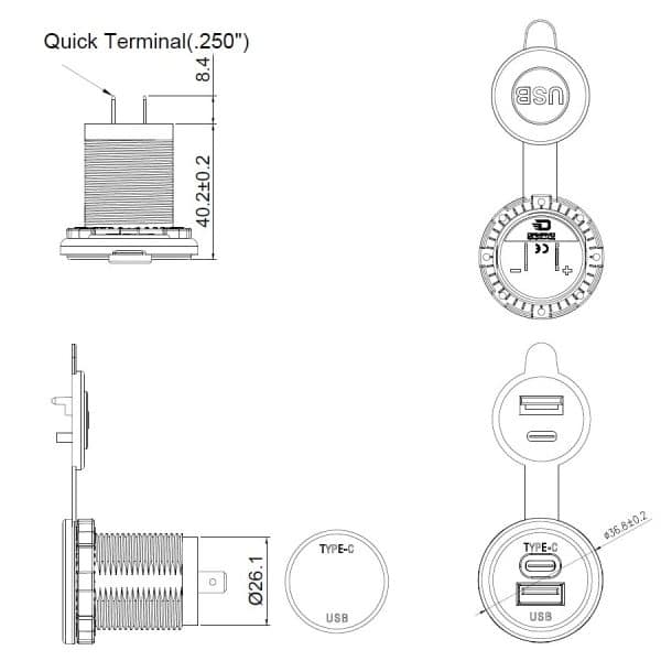 USB punjač USB-A & USB-C, 5V, 4.2A, ugradbeni, MY1218 - Slika 2