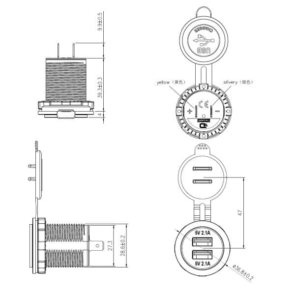 USB punjač USB-A 2x, 5V, 4.2A, ugradbeni, MY1248 - Slika 2