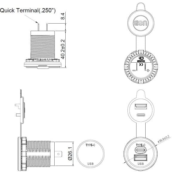 USB punjač USB-A & USB-C, QC3.0, PD 3.0, ugradbeni, MY1298 - Slika 2